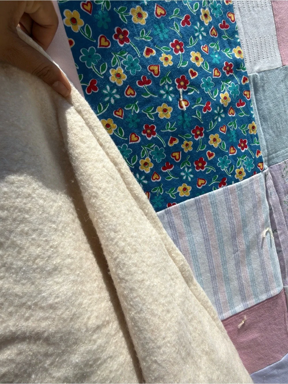 Pastel Patchwork Quilt in Pink, Green, Lavender, White - Charming Floral Squares